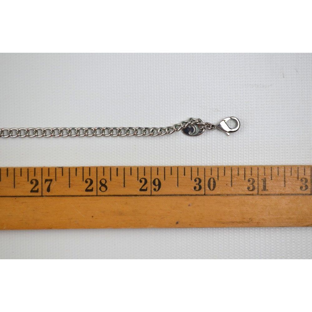 Silver Tone Necklace with Green Cabochon w/ Dangles & 2 Clear Rhinestones 31" - Picture 6 of 6